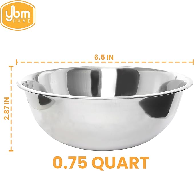 YBM HOME Stainless Steel Mixing Bowl - Premium Polished Mirror Nesting Metal Bowl for Cooking and Serving, Stackable for Convenient Storage 2532 (.75 Quart)