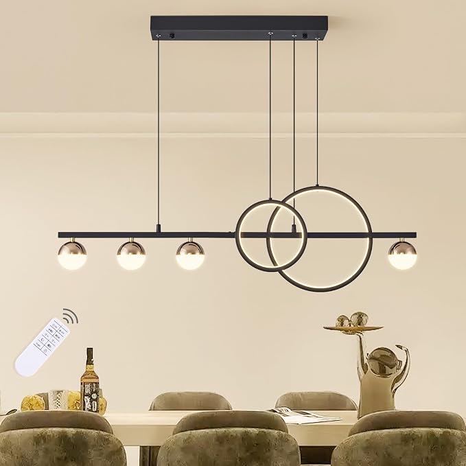ORANOOR Modern LED Black Gold Chandelier, 39inch Dimmable LED Pendant Light | Linear Pendant Lights for Kitchen Island, 39in Globe Haning Pendant Chandelier Lighitng for Dining Room (2 Rings, 3000lm) ﻿ - Image 7