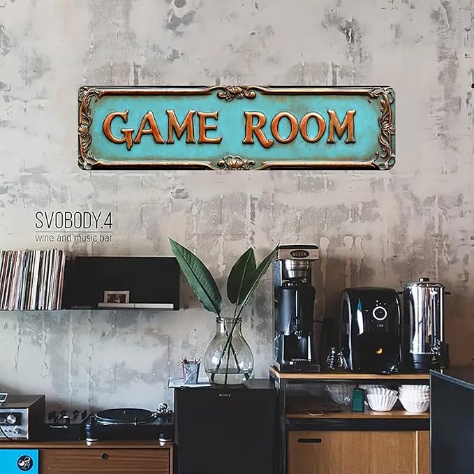Kexle Vintage Metal Wall Decor Sign 'GAME ROOM' - 4 x 16 inches, Tin, Retro Style, Bar & Home Decor - Image 3