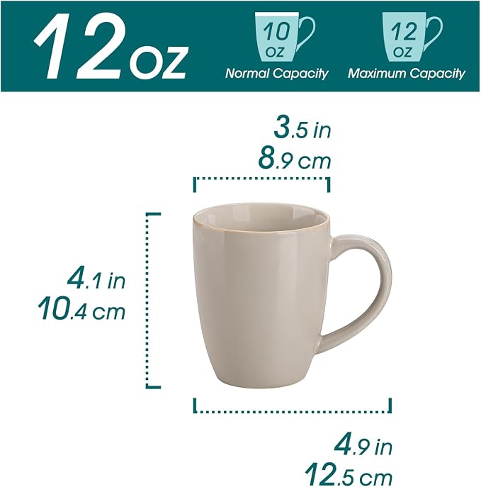vancasso PLAYA Ceramic Coffee Mug Set of 6, 12 Oz Tea Cups with Handle for Latte, Tea, Cappuccino, Milk, Cocoa, Microwave&Dishwasher Safe, Grey - Image 2
