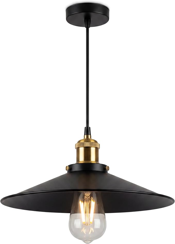 KCO Lighting 14.2” Industrial Black Dome Pendant Light Modern Farmhouse Kitchen Pendant Lighting Over Island Mid Century Hanging Light Fixture for Dining Room Living Room Cafe by KCOLighting