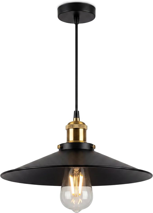 KCO Lighting 14.2” Industrial Black Dome Pendant Light Modern Farmhouse Kitchen Pendant Lighting Over Island Mid Century Hanging Light Fixture for Dining Room Living Room Cafe by KCOLighting