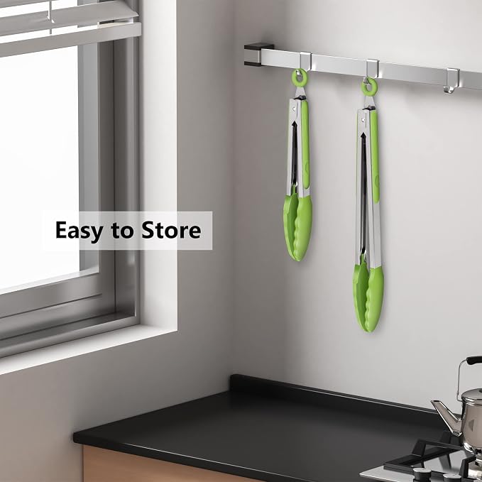 2 Pack Silicone Kitchen Tongs, 9 & 12 Inch, Stainless Steel, Light Green - Image 6