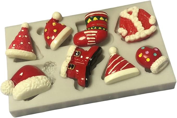 1 Pcs Christmas Silicone Molds for Chocolate Holiday Silicone Mold 3D Christmas Hat Clothes Boots Glove Shape Chocolate Molds for Soap Jello Chocolate Cake Madeleine Candle Molds