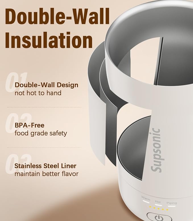 Supsonic - 14oz Heated Coffee Mug, Self-Heating Travel Mug with 3-Temp Settings, Insulated Stainless Steel Constant Temperature Heating Mug for Beverage, Smart Heating Portable Coffee Mug | S1 - Image 6