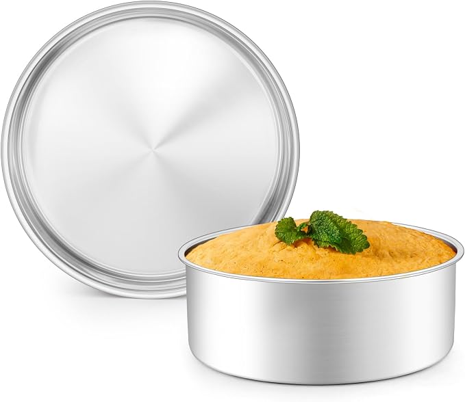 Leonyo 9½ Inch Cake Pan 2 Pack, Round Baking Pan Stainless Steel Layer Birthday Wedding Cake Oven Pans, Bakeware Set for baking, Even Heating, Non Toxic & Healthy, Heavy-Duty, Dishwasher Safe by Leonyo