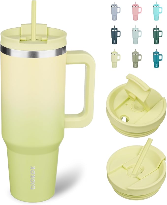 BJPKPK 40 oz Insulated Tumbler with Handle & Straw, Stainless Steel | Double Wall Vacuum Insulation, Leak Proof, BPA Free, Dishwasher Safe, Cupholder Friendly, Travel & Outdoor, Lime by BJPKPK