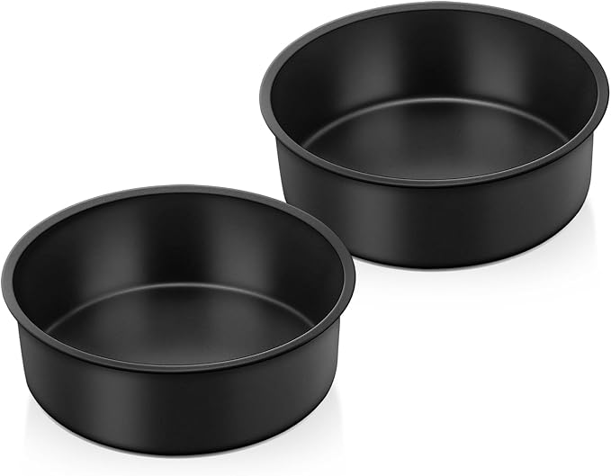 E-far 6x2 Inch Cake Pans Set, 2 Pieces Nonstick Round Cake Pans Tins for Baking Small Birthday Wedding Layer Smash Cakes, Stainless Steel Core & Nontoxic Coating, Straight Side(Black) by E-far