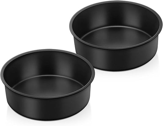 E-far 6x2 Inch Cake Pans Set, 2 Pieces Nonstick Round Cake Pans Tins for Baking Small Birthday Wedding Layer Smash Cakes, Stainless Steel Core & Nontoxic Coating, Straight Side(Black) by E-far