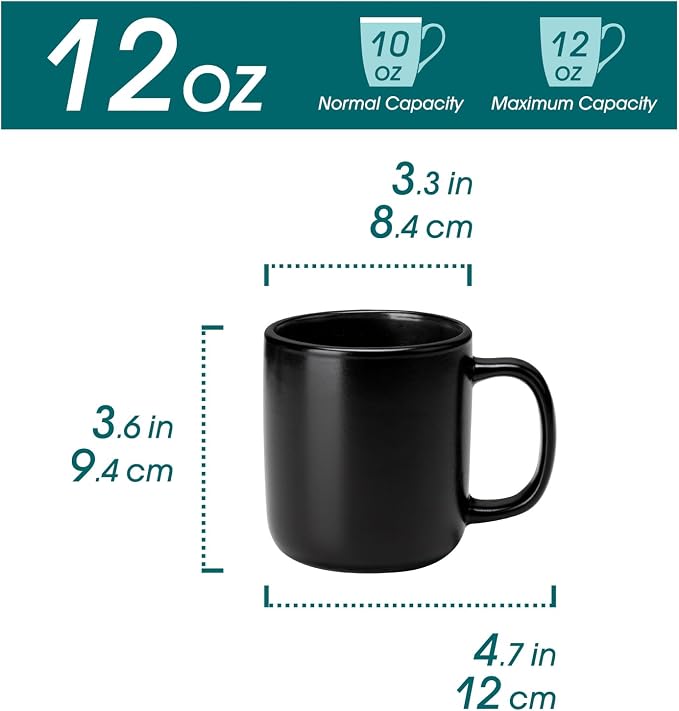 vancasso Stoneware Coffee Mugs Set, 12 oz Ceramic Coffee Cups for Latte Hot Tea Cappuccino Cocoa Milk Cups Set of 6, Dishwasher & Microwave Safe, Matte Black - Image 2
