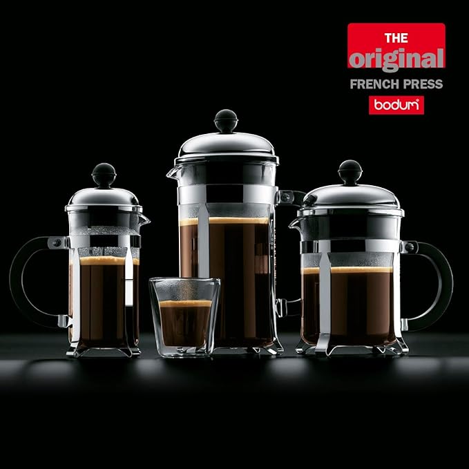 Bodum 34oz Chambord French Press Coffee Maker, High-Heat Borosilicate Glass, Stainless Steel, White – Made in Portugal