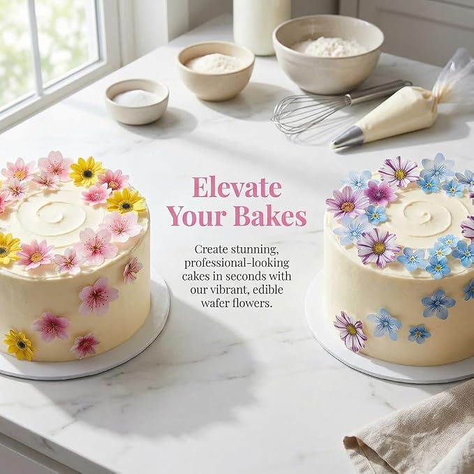 Set of 48 Edible Mini Flower Cupcake Toppers Wedding Cake Birthday Party Food Decoration Mixed Size & Colour - Image 2