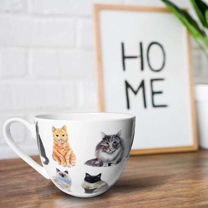 Cute Cat Mugs for Daily Coffee and Tea, Premium 20 oz Bone China Coffee Tea Hug Mug, Perfect Holiday, Birthday, and Christmas Gift for Cat Lovers, Designed in England by Harvest Green Studio - Image 5
