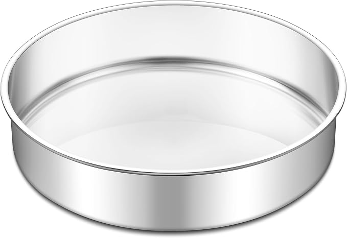 TeamFar 9 Inch Cake Pan, Stainless Steel Round Layer Cake Baking Pan | Baking Tin for Birthday Wedding, Non-Toxic & Heavy-Duty, Mirror Finish & Leak Proof, Oven & Dishwasher Safe by TeamFar