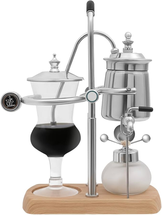 Belgian Balance Siphon Coffee Maker, Vintage Syphon Coffee Machines Vacuum Brewing System, Gold Royal Family Coffee Makers with handle for Home, Café shop (400ml/13.53oz) (Silver)