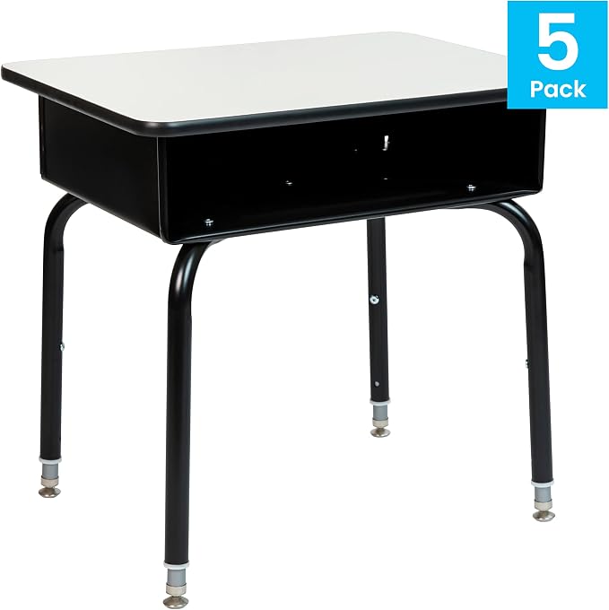 Flash Furniture Billie Student Desk - Gray Open Front Metal School Desk - 24"W x 18"D Adjustable Height, Durable Desk for School or Remote Learning, Set of 5 - Image 4