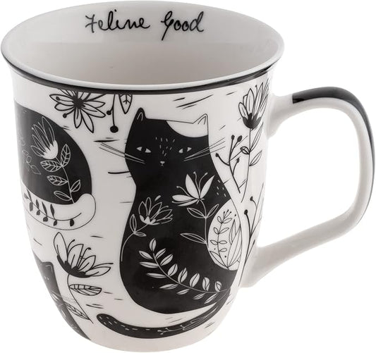 Karma Gifts 16 oz Black and White Boho Mug Cat - Cute Coffee and Tea Mug - Ceramic Coffee Mugs for Women and Men by KarmaGifts