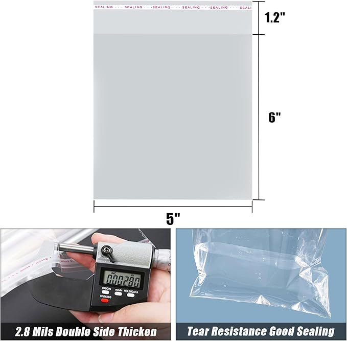 SUREHOME Cookie Bags Cellophane Clear Individual Treat for Cookies, 5x6 Inch Gift Giving Packaging, 100PCS Plastic Self Adhesive Wrappers Candy Bag - Image 6