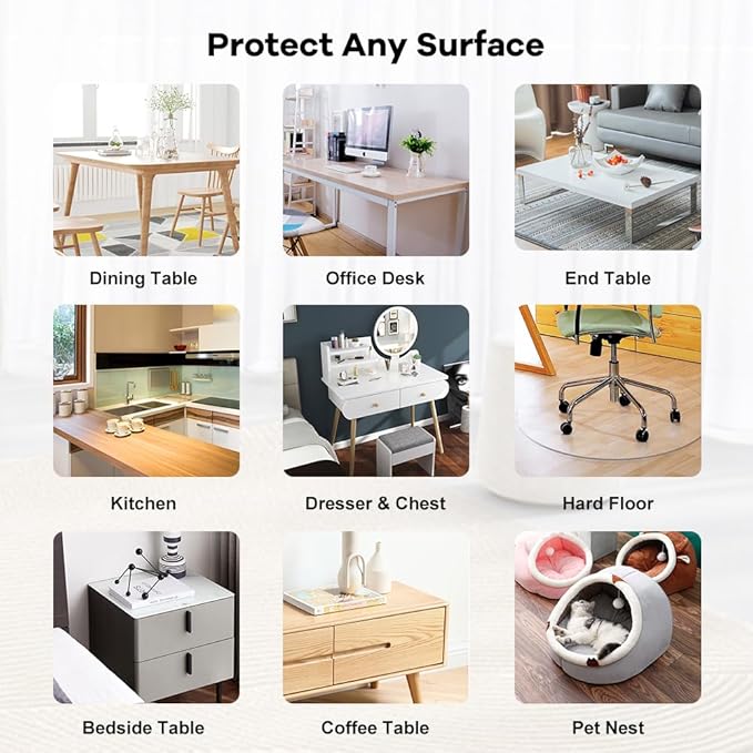 Small Rectangular 1.5mm Thick 14x28 Inch Clear Office Writing Desk Blotter Mat Crytal PVC Desk Cover Protector Wood Furniture Table Surface Proection Mat Pad End Table Protector Waterproof Easy Clean - Image 6