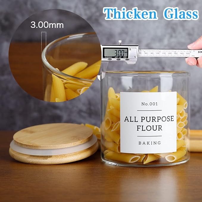 20 OZ Glass Food Storage Jars with 132 Pantry Labels Preprinted - 6 Pcs Thicken Glass Storage Containers with Airtight Bamboo Lid - Clear Kitchen Canister for Spice, Tea, Coffee, Sugar, Cookie, Candy - Image 6
