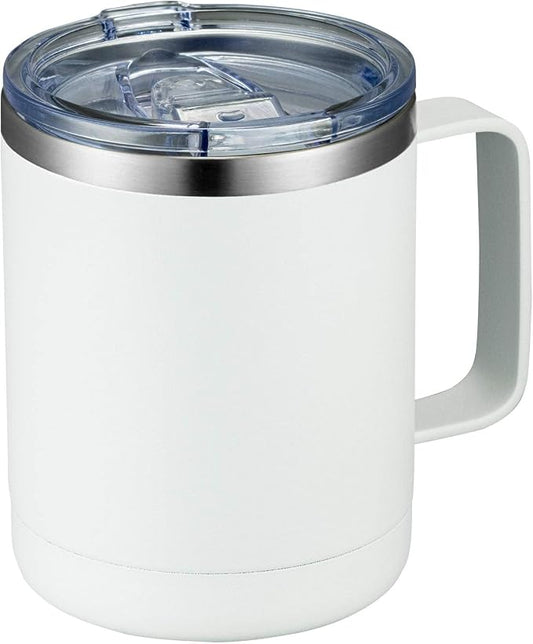 MEWAY 12oz Coffee Mug With Handle and Sliding Lid,Stainless Steel Travel Tumbler Cup with Handle,Double Wall Vacuum Insulated Camping Cup for Hot & Cold Drinks Tea (White, Set of 1 by MEWAY