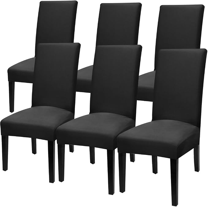 Fuloon 6 Pack Super Fit Stretch Removable Washable Short Dining Chair Protector Cover Seat Slipcover for Hotel, Dining Room, Ceremony, Banquet Wedding Party | Solid Black, Set of 6, Super Fit, Stretch, Removable, Washable, Suits for Hotel, Dining Room,... by Fuloon