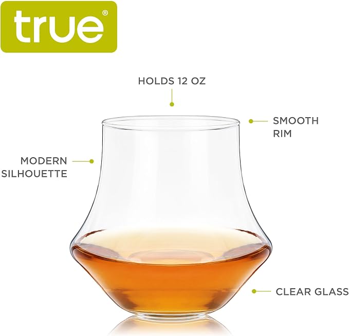 True Whiskey Glasses for Men and Women, Top-notch Bourbon Scotch Whiskey Cups Set, Bar Glassware Drinking Glasses Set of 4, 12 oz - Image 2