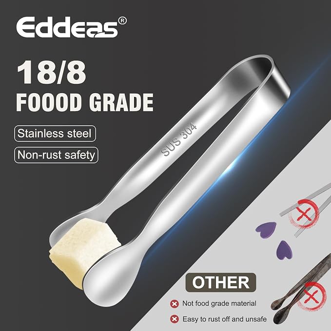 Eddeas Mini Tongs For Serving Food，Set fo 12 Small Tongs For Appetizers，Small Stainless Steel Metal Cooking Tong，for Tea Party Coffee Bar, 4 inch Sugar Tong - Silver - Image 2