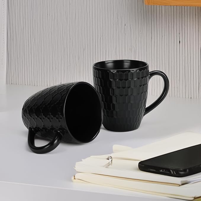 Schliersee 16 OZ Black Coffee Mugs Set of 6, Geometric Pattern Ceramic Coffee Mug Cups for Latte, Tea, Cappuccino, Mocha, Cocoa, Espresso cups - Image 4