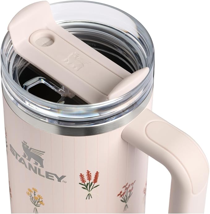 STANLEY Quencher H2.0 Flow State Tumbler, 40 oz, Rose Quartz Bouquets | Handle and Straw | 3-Position Lid | Cup Holder Compatible for Travel | Insulated Stainless Steel Cup | BPA-Free - Image 2