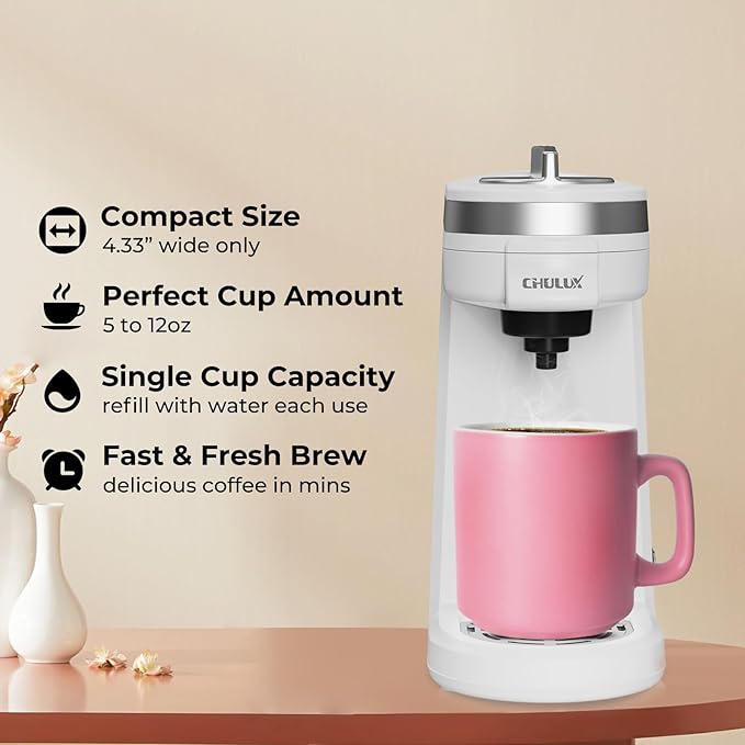 CHULUX Mini Single Serve Coffee Maker, Portable Pod Coffee Machine, White | Fast-Heating Boiler System, Single Cup Brewing, Portable Compact Design, Four-Hole Multi-Stream Needle, Adjustable Drip Tray - Image 2