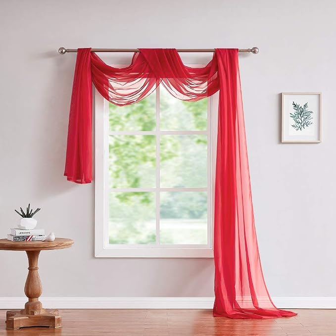 Warm Home Designs 55 x 288 Christmas Red Sheer Window Scarf. AM Red 288" | Extra Long Window Scarves Valances are Great As Wedding Arch Draping Fabric, Bed Canopy Or for Decorative Project. - Image 3