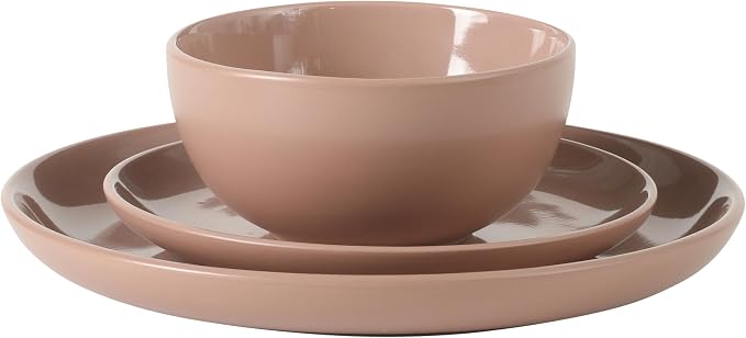 Gibson Home Rockaway 12 Piece Plates and Bowls Matte Outside/Shiny Inside Glaze Service for 4 Dinnerware Set - Pink - Dishwasher and Microwave Safe - Image 6