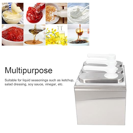 Condiment Pump Dispenser, 1L Single Jars Stainless Steel Sauce Dispenser Pump Ketchup Pump Dispenser Davinci Syrup Sauce Pump Container Salad Pump Container (3 Pumps)