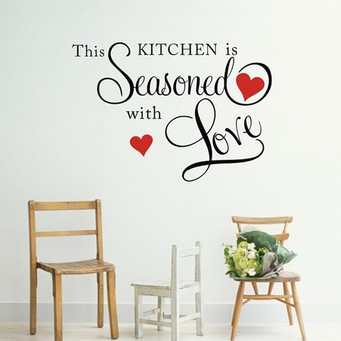 Picniva Black 17'' X 23'' This Kitchen is Seasoned with Love Wall Quote Sticker by Picniva