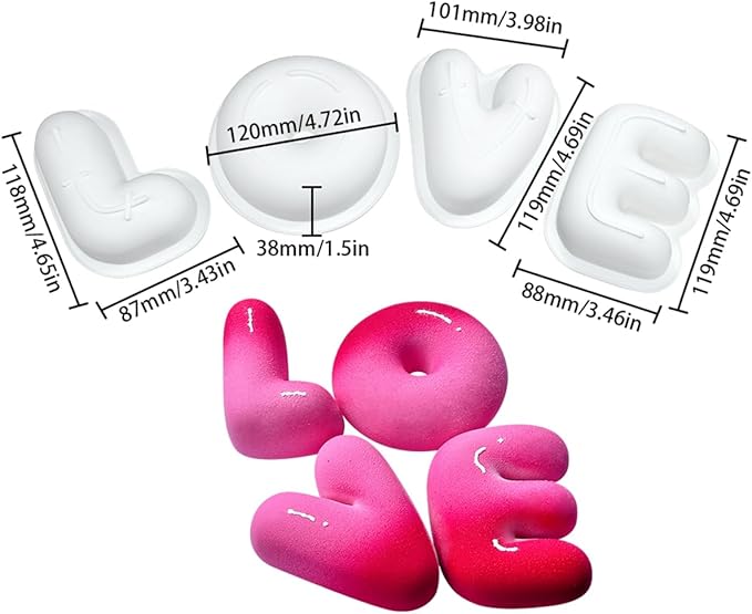 mostsom 4pcs Love Shape Nonstick Baking Molds, Silicone Muffin Pan BPA Free Easy Clean Candy & Chocolate Molds for Cakes, Mousse, Fondant Mould, French Desserts, Pastry (D_ LOVE)