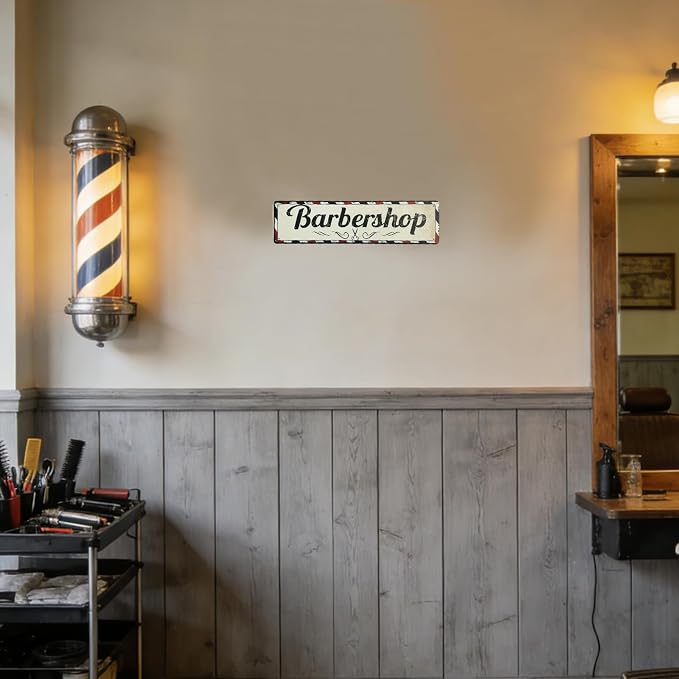 Barbershop Sign Barber Decor Business Signs For Outside Vintage Wall Decorations 4×16 Inches - Image 3