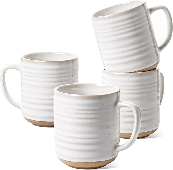 LE TAUCI Coffee Mugs 12 oz, Ceramic Coffee Cups for Latte, Hot Tea, Cappuccino, Mocha, Cocoa, Housewarming Wedding Present Mug Set - Set of 4, Arctic White by LETAUCI