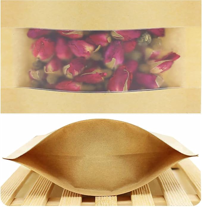100pcs Kraft Paper Treat Bags with Window, Ziplock Stand Up Pouches for Packing Food Cookies Snacks - Image 5