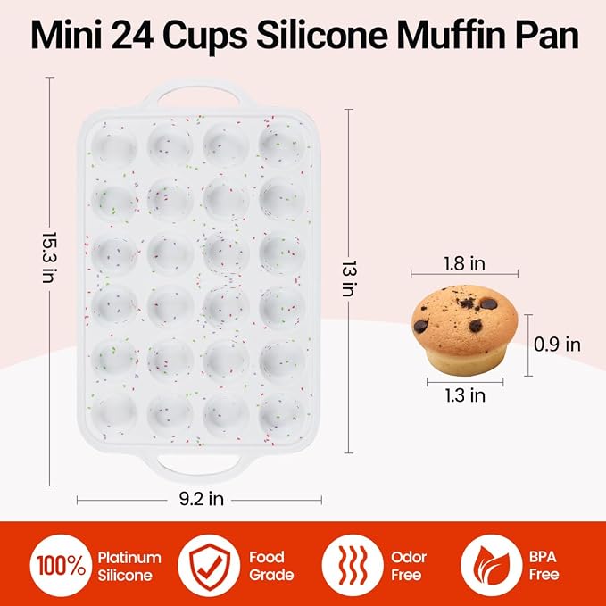 CAKETIME Silicone Mini Muffin Pan, Metal Reinforced Frame 24 Cups Cupcake Pan with Handle Nonstick for Baking Muffins, Cupcakes, Egg Bites - Image 4