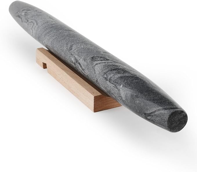 African Natural Marble French Rolling Pin, 16inch Non-Stick Rolling Pin for Baking, Dough Roller for Pasta, Dumpling, Fondant, Pie, Bread, Pizza, Kitchen Baking Tools(Monte Grigio) by Koville