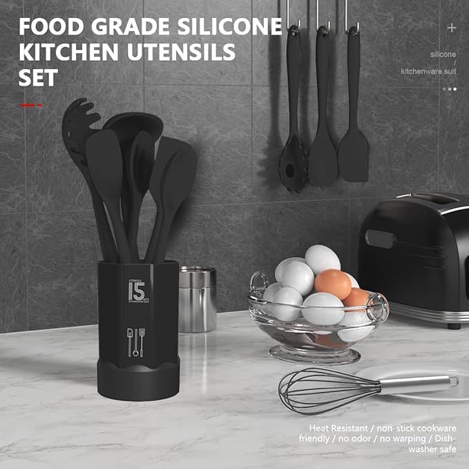 AOTHOD Silicone Cooking Utensils Set - 446°F Heat Resistant Kitchen Utensils,Turner Tongs,Spatula,Spoon,Brush,Whisk,Kitchen Utensil Gadgets Tools Set for Nonstick Cookware,Dishwasher Safe (BPA Free) - Image 2
