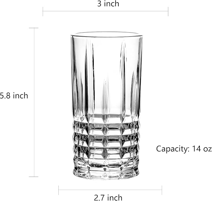 Tall Highball Drinking Glasses Set of 6, Water Glasses, Cocktail Glass 14 oz Clear - Image 2