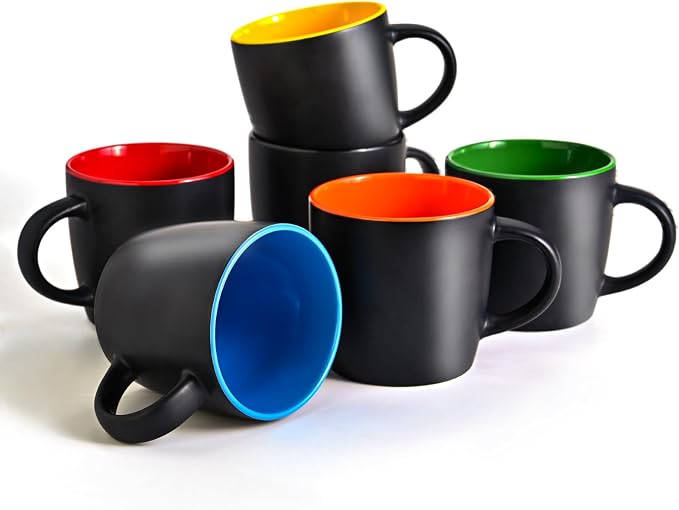 BYCNZB 11oz ceramic Coffee Mug Sets Matte Black Porcelain Mug Multiple colors Cups for Coffee, Tea, Juice, Cocoa Set of 6 (11oz) by BYCNZB