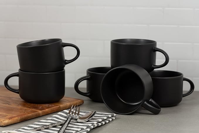 10 Strawberry Street Wazee Matte 4.75"/22 oz Oversized Mug, Set of 6, Black - Image 3