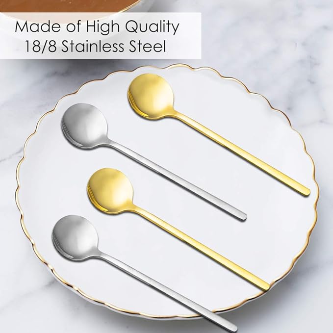 Pack of 8, Gold & Silver Plated Stainless Steel Espresso Spoons, findTop Mini Teaspoons Set for Coffee Sugar Dessert Cake Ice Cream Soup Antipasto Cappuccino, 5.3 Inch