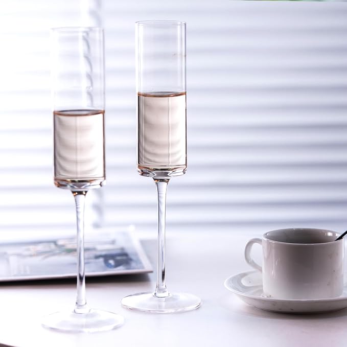 BACLIFE Crystal Champagne Flutes Set of 6 - Hand Blown Champagne Glasses With Long Stem - 6.5 oz Elegant Sparkling Wine Stemware - Unique Gift for Christmas Day,Birthday,Wedding - Clear - Image 5