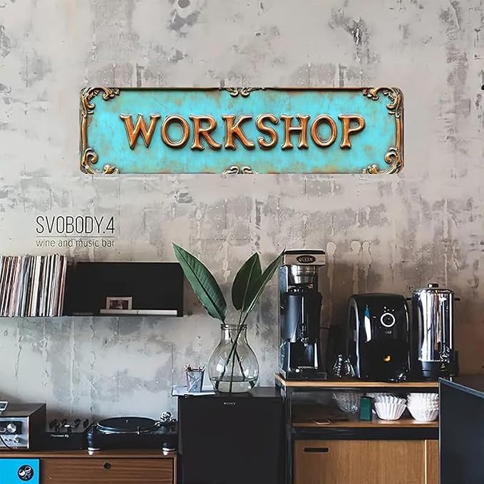Bar Sign Bar Gifts Vintage Metal Wall Decor Sign"WORKSHOP" Street Sign Funny Man Cave Decor Accessories for Home, Bar, Bathroom, Bedroom Unique Retro Tin Signs for Outdoor 4 X 16 inches - Image 3