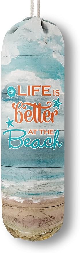 Life is Better at The Beach, Grocery Bags Holder Organizer for Shopping Bags，Wall Mount Plastic Bags Storage Container Dispensers, Gift for Women Mother Grandmother Friend by HiLus