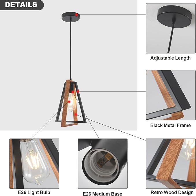 3 Pack Small Farmhouse Pendant Lights Kitchen Island Industrial Metal Pendant Light Fixture Black Hanging Light Fixture Vintage Pendant Light Fixtures for Dining Room Living Room - Image 3